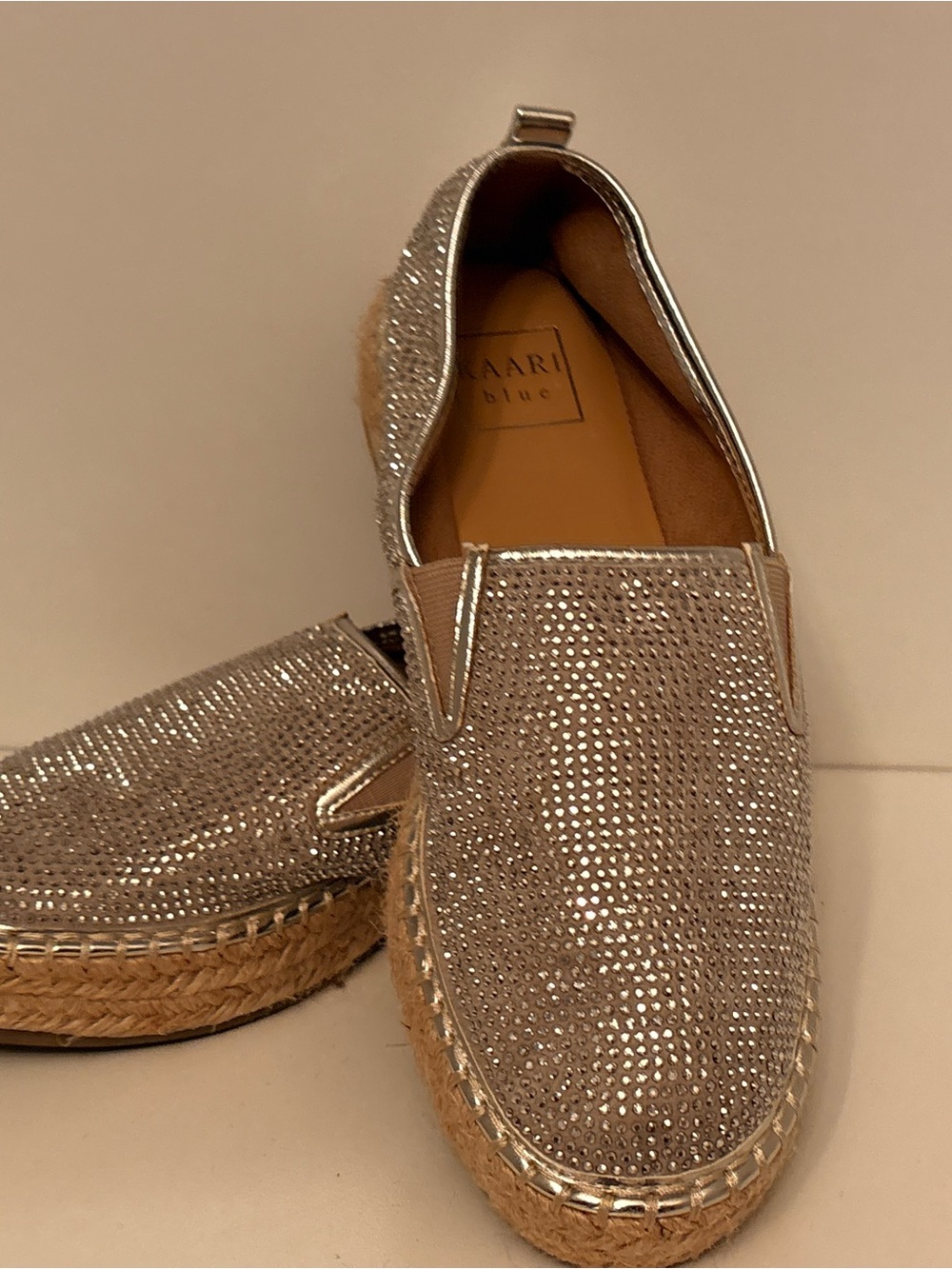 Kaari Blue Silver Crystal Espadrille Slip-On Loafers